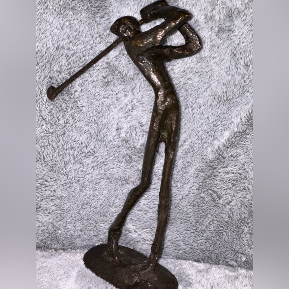 Brutalist Bronze Golfer Abstract Figurine Statue. Rare find.